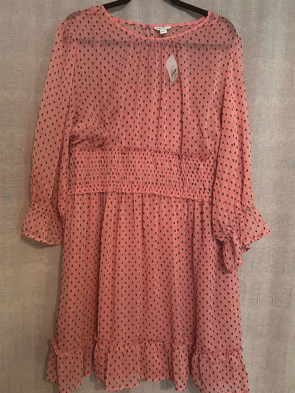 Cato Pink Long-Sleeve Smocked Waist Dress